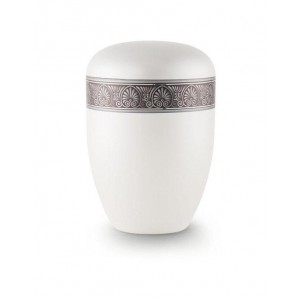Biodegradable Urn (White with Silver Fan Border)